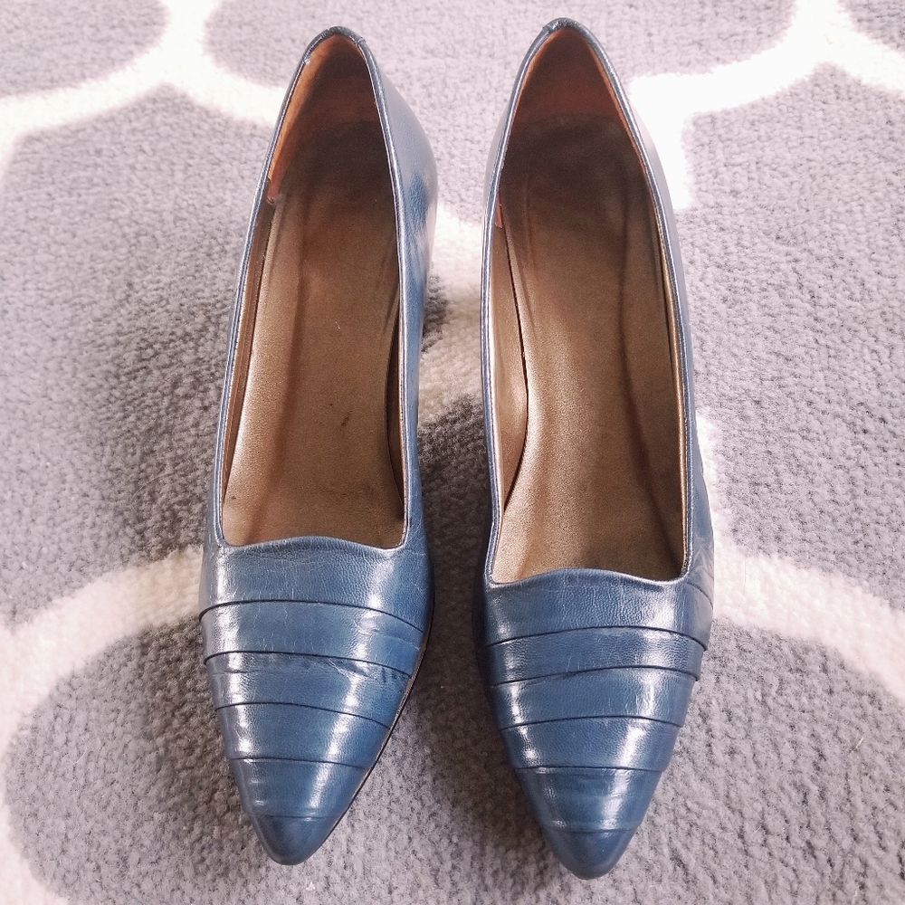 Deep Teal leather block heels made in Spain